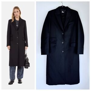 NEW The Kooples Women's Notched-Lapel Single-Breasted Wool-Blend Coat in Black S